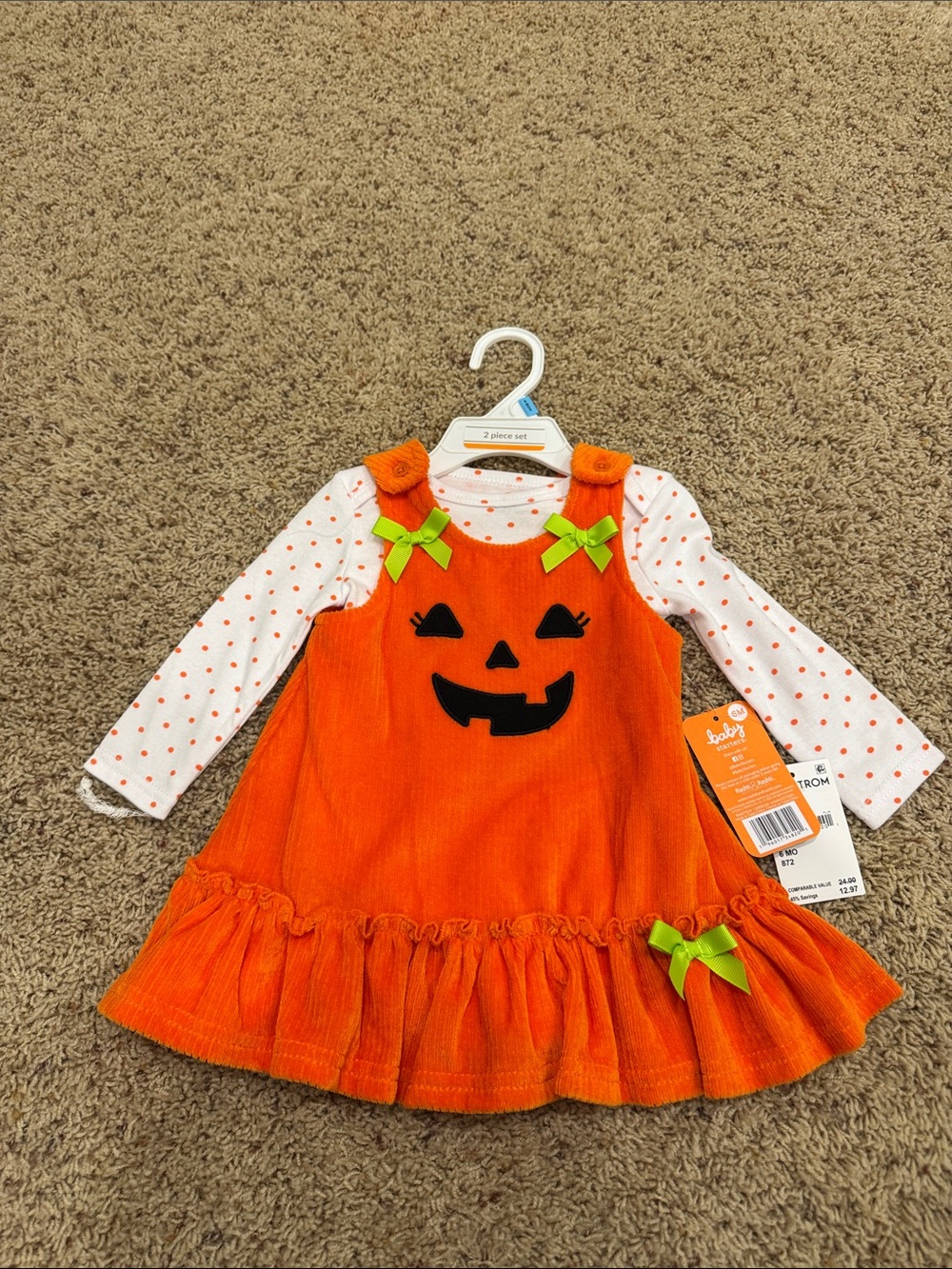 Baby Starters Orange Pumpkin Corduroy Dress with White Polka Dot Top